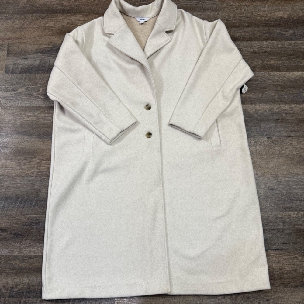 Old Navy Womens 3X Cream Longline Coat Jacket Oversized Button Front
